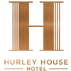 Hurley House - Brown logo featuring a large, stylized letter H with vertical lines on each side. Below it, the text reads Hurley House Hotel in a matching color.